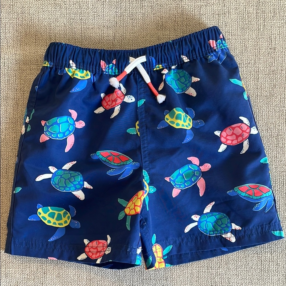 Mini Boden sea turtle boys swim trunks, size 3-4 years